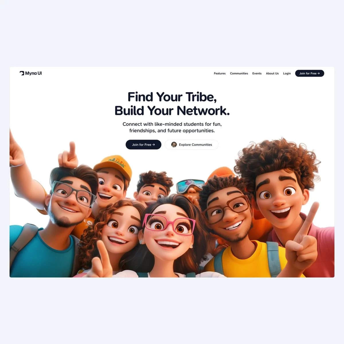 Community platform website design — engaging 3D character illustrations and modern UI by TML Agency Chandigarh